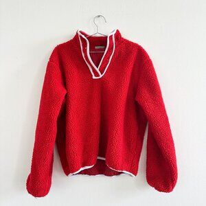 Parke Fleece Sweatshirt – Red Sherpa Pullover (Size S/M)